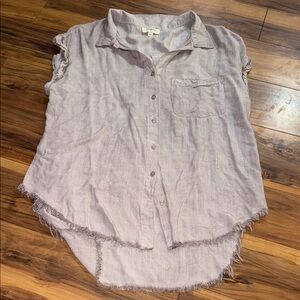 Umgee Sleeveless Button Down Shirt - Light Gray